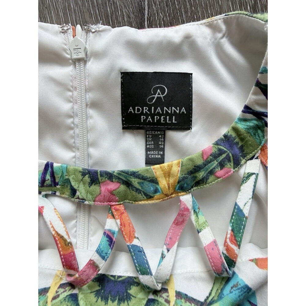 Adrianna Papell Blue Pink Caged Yoke Floral Kaleidoscope Print Sheath Dress 10 - Picture 4 of 12